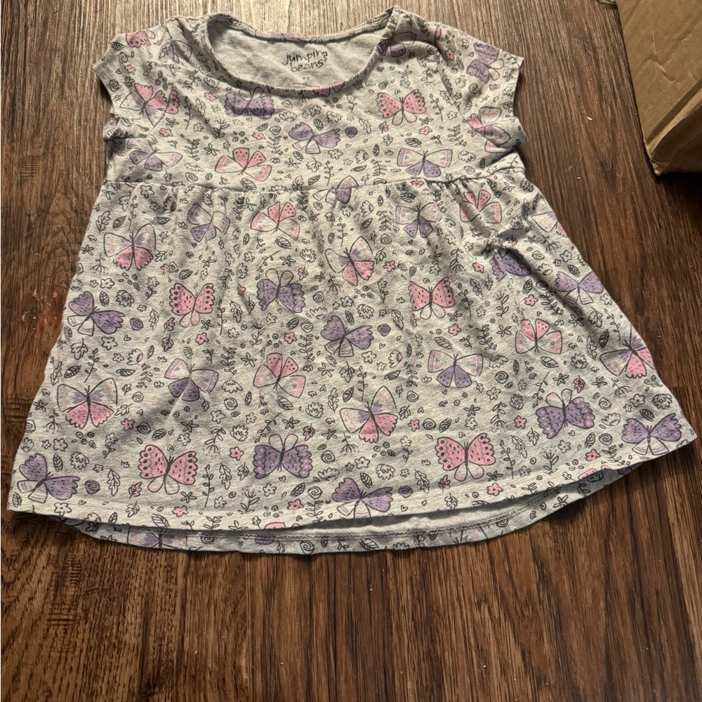 3/$15 Girls Jumping Beans Butterflies Floral Gray Pink Blouse Top Size 5 5T